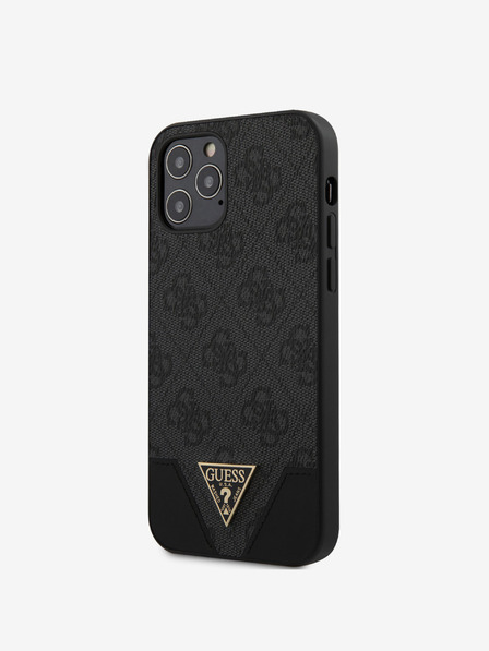 Guess PU 4G Triangle Zadní Kryt pro iPhone 12/12 Pro 6.1 Grey Telefontok