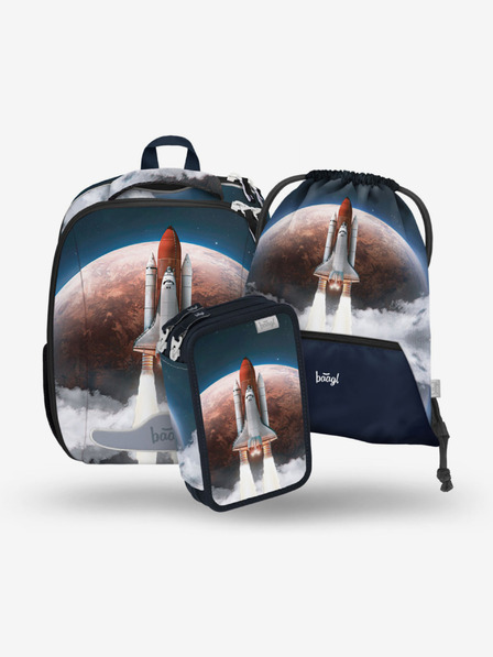 BAAGL  Kék iskolai szett - aktatáska, tolltartó, táska Baagl Shelly Space Shuttle
