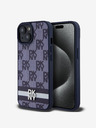 DKNY PU Leather Checkered Pattern and Stripe Zadní Kryt pro iPhone 15 Blue Telefontok