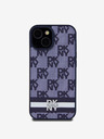 DKNY PU Leather Checkered Pattern and Stripe Zadní Kryt pro iPhone 15 Blue Telefontok