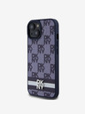 DKNY PU Leather Checkered Pattern and Stripe Zadní Kryt pro iPhone 15 Blue Telefontok