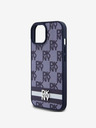 DKNY PU Leather Checkered Pattern and Stripe Zadní Kryt pro iPhone 15 Blue Telefontok