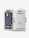 DKNY PU Leather Checkered Pattern and Stripe Zadní Kryt pro iPhone 15 Blue Telefontok