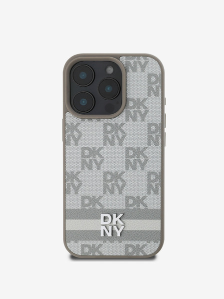 DKNY DKNY PU bőrből készült kockás mintás és csíkos hátlapi borító iPhone 16 Pro Max készülékhez Bézs színű
