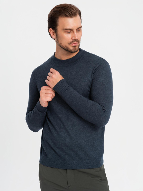 Ombre Clothing Férfi kötött fél garbó viszkózzal - sötétkék V4 OM-SWTN-0125 Ombre ruházat