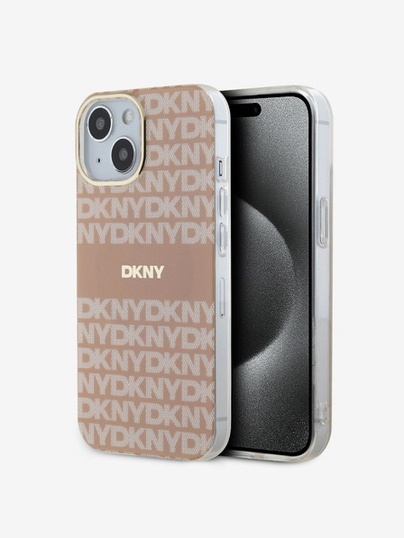 DKNY PC/TPU ismétlődő mintás tonális csíkos Magsafe hátlap iPhone 15 készülékhez Rózsaszín DKNY