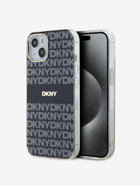 DKNY PC/TPU ismétlődő mintás, tónusos csíkos Magsafe hátlap iPhone 15 készülékhez Fekete DKNY