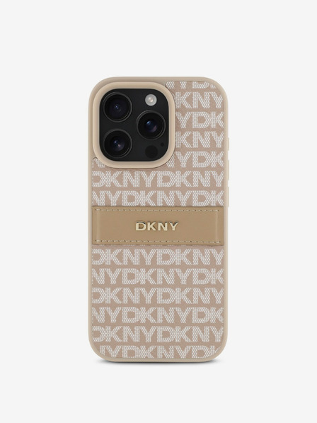 DKNY DKNY PU-bőrből készült, ismétlődő mintás, tónusos csíkos hátlapi borító iPhone 16 Pro Max készülékhez Rózsaszín