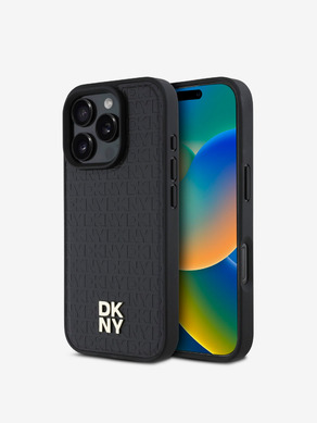 DKNY PU Leather Repeat Pattern Stack Logo MagSafe Zadní Kryt pro iPhone 16 Pro Max Black Telefontok