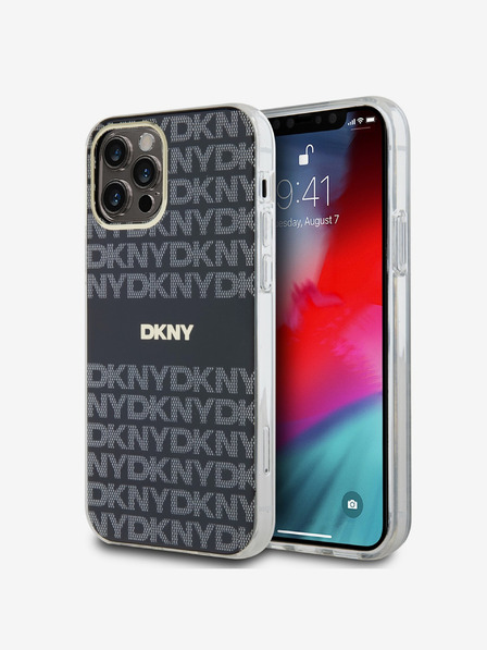 DKNY PC/TPU ismétlődő mintás tonális csíkos Magsafe hátlap iPhone 12/12 Pro fekete DKNY fekete DKNY