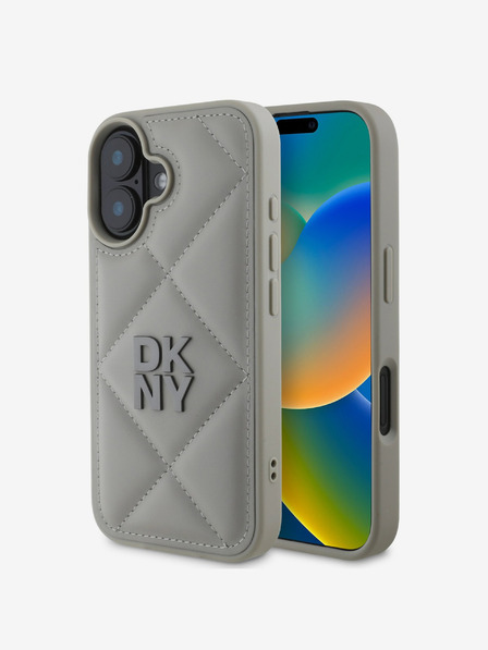 DKNY DKNY PU-bőr steppelt veretes logós hátlap iPhone 16 Plus készülékhez Szürke