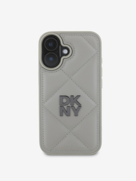 DKNY DKNY PU-bőr steppelt veretes logós hátlap iPhone 16 Plus készülékhez Szürke