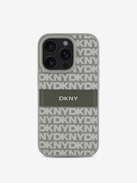 DKNY DKNY PU bőr ismétlődő mintás tonális csíkos hátlapi borító iPhone 16 Pro Max bézs színűhöz