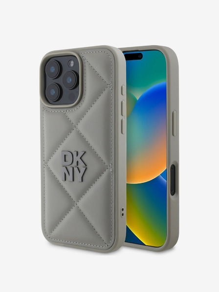 DKNY DKNY PU-bőr steppelt stack logós hátsó borító iPhone 16 Pro Max készülékhez Szürke