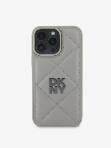 DKNY DKNY PU-bőr steppelt stack logós hátsó borító iPhone 16 Pro Max készülékhez Szürke