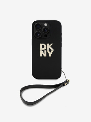 DKNY PU Leather Stack Logo Wrist Strap iPhone 16 Pro Max Black Telefontok