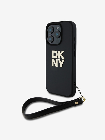 DKNY DKNY PU bőr Stack Logo csuklópánt hátlapi borító iPhone 16 Pro Max-hoz Fekete