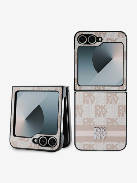 DKNY DKNY PU bőrből készült kockás mintás és csíkos hátlap Samsung Galaxy Z Flip 6 rózsaszínű borítóhoz