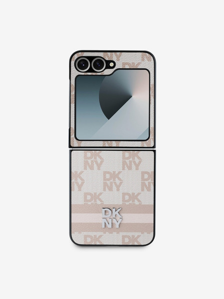 DKNY DKNY PU bőrből készült kockás mintás és csíkos hátlap Samsung Galaxy Z Flip 6 rózsaszínű borítóhoz