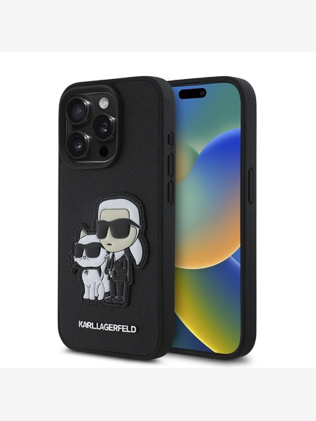 Karl Lagerfeld Karl Lagerfeld PU Saffiano Karl és Choupette hátlapi borító iPhone 15 Pro készülékhez Fekete