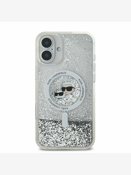 Karl Lagerfeld Karl Lagerfeld Liquid Glitter Karl and Choupette Heads MagSafe hátlapi borító az iPhone 16 készülékhez Átlátszó