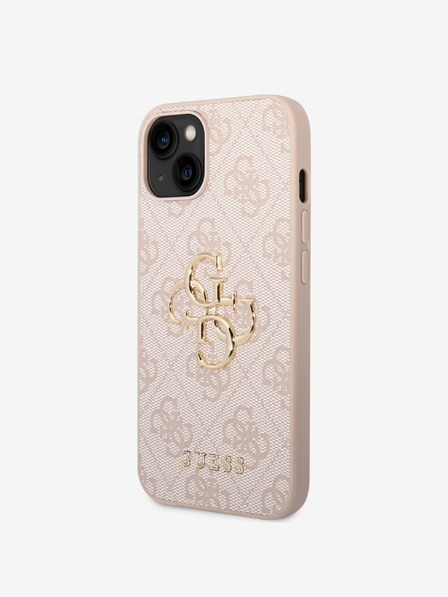Guess PU 4G Metal Logo Zadní Kryt pro iPhone 15 Pink Telefontok