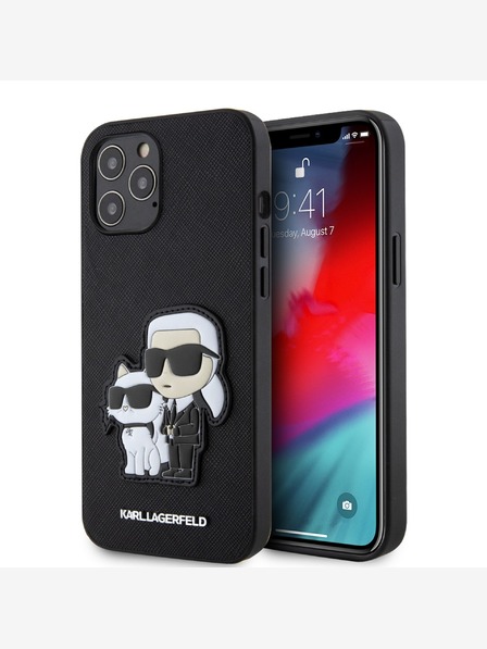 Karl Lagerfeld Karl Lagerfeld PU Saffiano Karl és Choupette hátlapi borító iPhone 12/12 Pro készülékhez Fekete