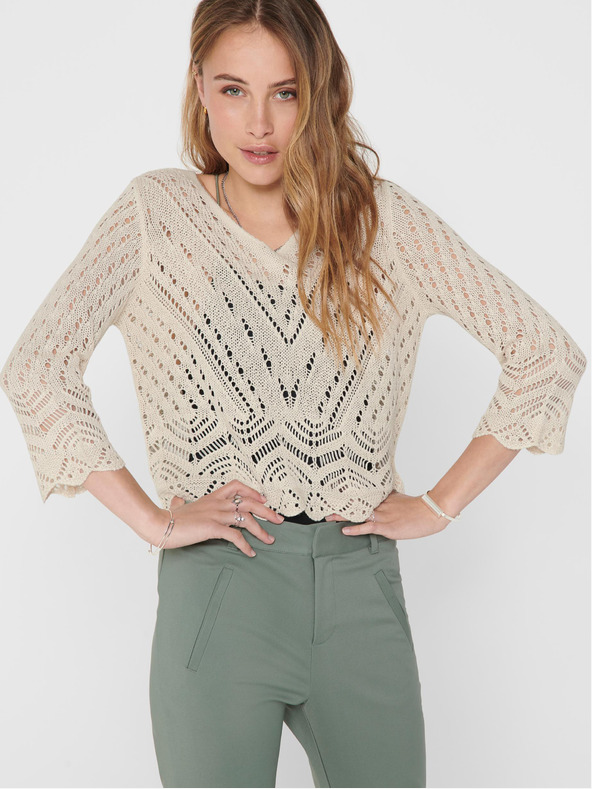 Jacqueline de Yong Krémszínű, mintás crop top 3/4 ujjú pulóver JDY New