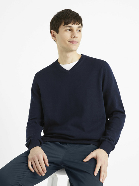 Celio Sötétkék férfi basic pulóver Celio Decotonv