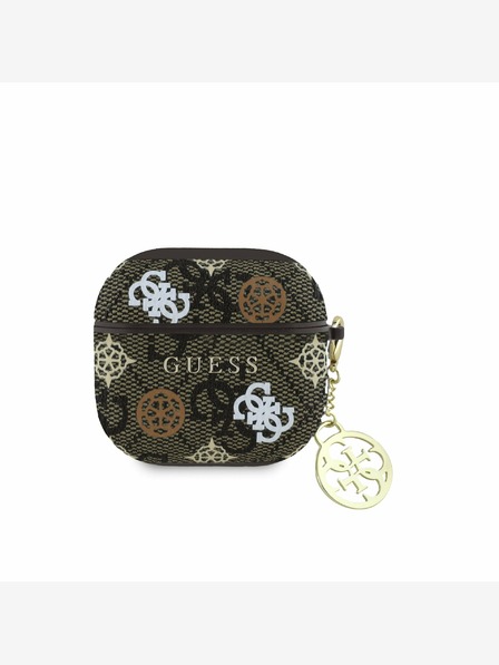 Guess PU 4G Peony Charm Pouzdro pro AirPods 4 Brown Tok