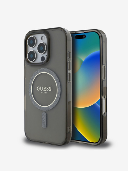 Guess Guess IML csillogó gyűrűs MagSafe hátlapi borító iPhone 16 Pro Max fekete