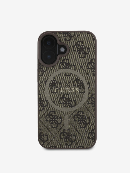 Guess Guess PU bőr 4G színes gyűrűs MagSafe hátlap iPhone 16-hoz Barna barna