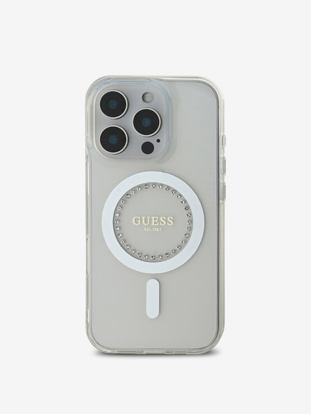 Guess Guess IML strasszos gyűrűs MagSafe hátlapi borító iPhone 16 Pro Max-hoz Fehér