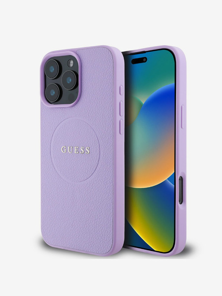 Guess Guess PU szemcsés klasszikus logós MagSafe hátlap iPhone 16 Pro-hoz Lila