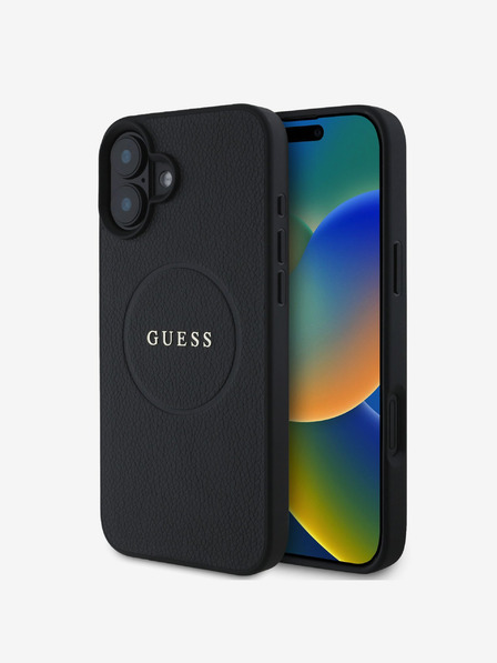 Guess Guess PU szemcsés klasszikus logós MagSafe hátlap iPhone 16-hoz Fekete