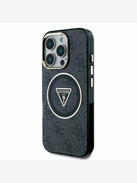 Guess Guess IML 4G csillogó és háromszög alakú logóval ellátott MagSafe hátlap iPhone 16 Pro-hoz Fekete
