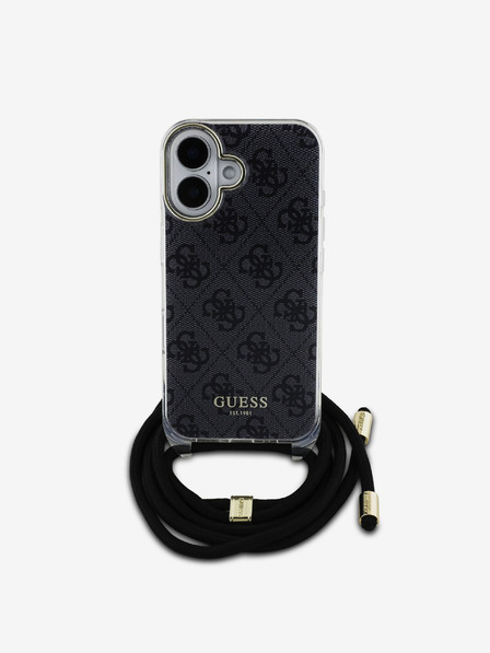Guess Guess IML 4G nyomtatott keresztpántos hátsó borító iPhone 16-hoz Fekete