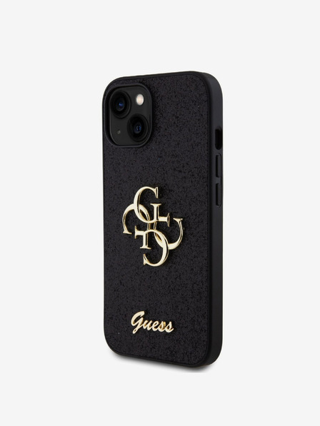 Guess Guess PU fix csillogó 4G fém logós fém hátlap iPhone 13-hoz Fekete
