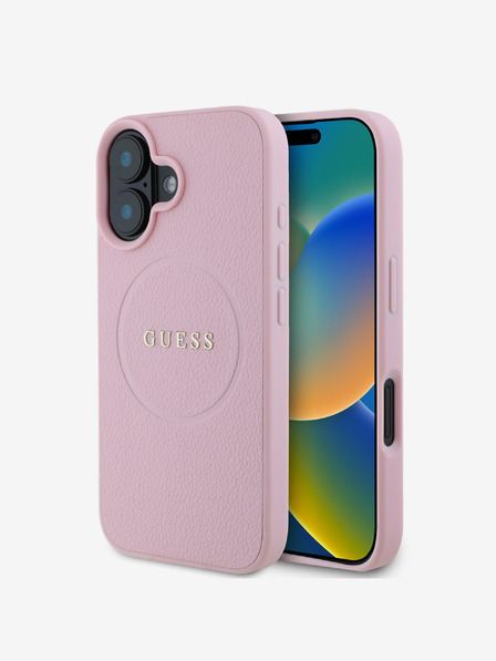 Guess Guess PU szemcsés klasszikus logós MagSafe hátlap az iPhone 16 készülékhez Rózsaszínű