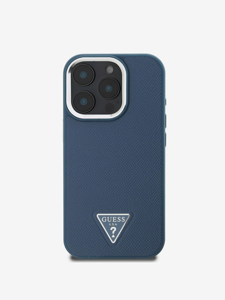 Guess Guess PU szemcsés, háromszög alakú logós hátlap iPhone 16 Pro készülékhez Kék
