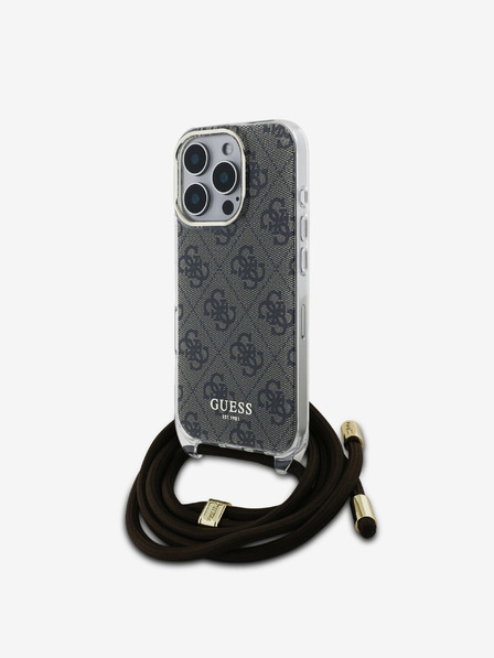 Guess Guess IML 4G nyomtatott keresztpántos hátsó borító iPhone 16 Pro készülékhez Barna