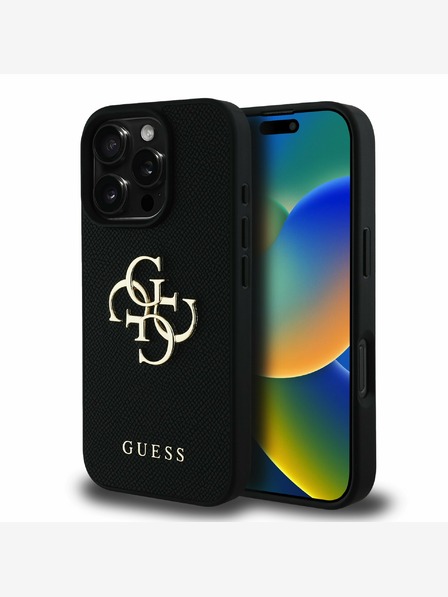 Guess Guess PU szemcsés 4G fém logós fém hátlap iPhone 16 Pro Fekete