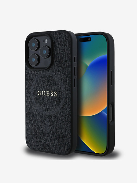 Guess PU Leather 4G Colored Ring MagSafe Zadní Kryt pro iPhone 16 Pro Black Telefontok