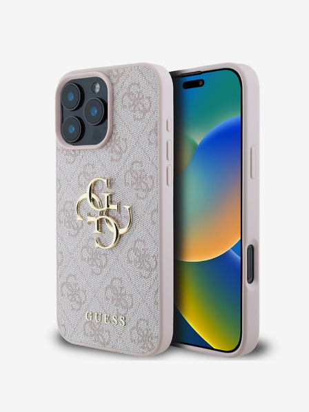 Guess Guess PU 4G fém logós hátlap iPhone 16 Pro Max készülékhez Rózsaszínű