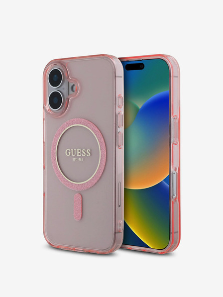 Guess Guess IML csillogó gyűrűs MagSafe hátlap az iPhone 16-hoz Rózsaszínű