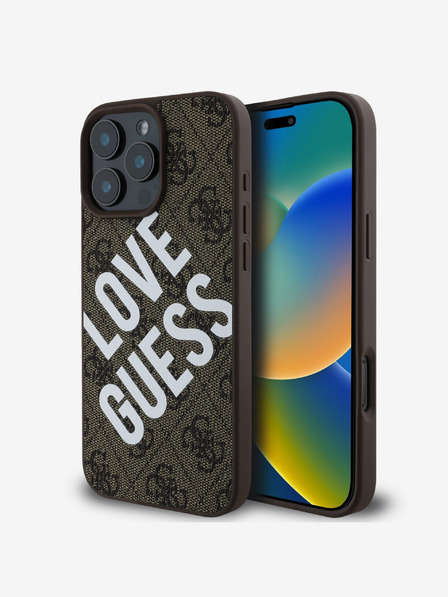 Guess Guess PU-bőr 4G Big Love Logo MagSafe hátlapi borító iPhone 16 Pro Max-hoz Barna