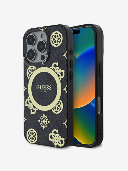 Guess IML 4G Peony MagSafe Zadní Kryt pro iPhone 16 Pro Black Telefontok