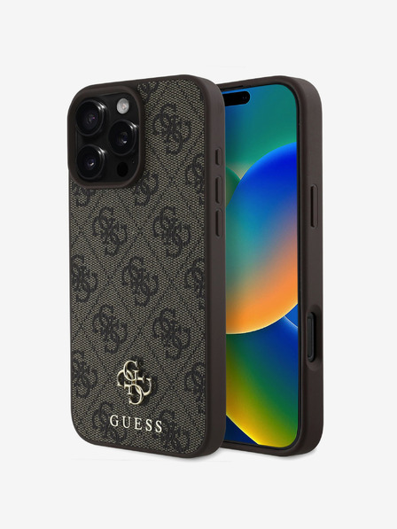 Guess Guess PU 4G kis fém logós MagSafe hátlap az iPhone 16 Pro készülékhez Barna