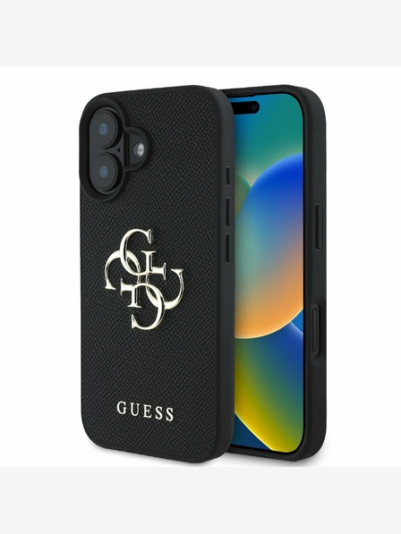 Guess Guess PU szemcsés 4G fém logós fém hátlap iPhone 16-hoz Fekete