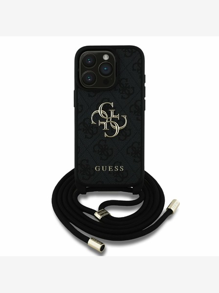 Guess Guess PU PU PU 4G fém logós fém pántos hátlapi borító iPhone 15 Pro fekete Fekete